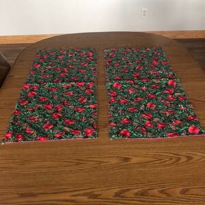 Set of  2 Homemade green holly pinecone and apple decorative table linen